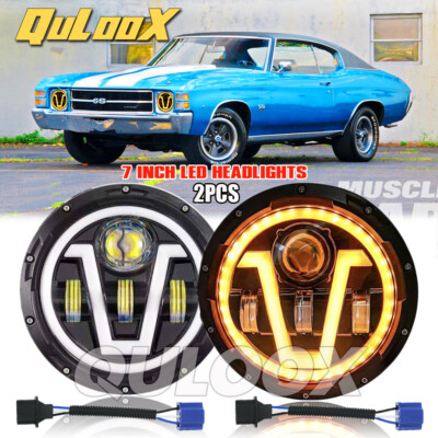 7'' inch Led Round Headlight DOT HI-LO For Chevy Chevelle SS 1971 1972 1973