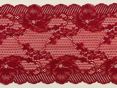 laverslace tiefrot Blumen breit Stretch Spitzenborte 6,75''/17cm 