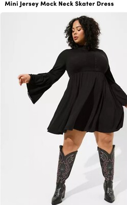 Torrid Dress Women's 0 Black Mini Jersey Mock Neck Skater Size 12 | eBay