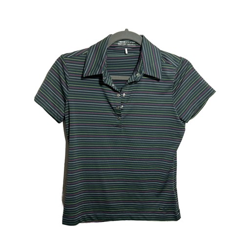 Nike Golf Womens Sz XS Polo Charcoal Gray Fit Dry Golf Stripes Short Sleeve Top