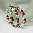 2Ct Round Cut Lab Created Red Ruby Huggie/Hoop Earrings 14k White Gold Finish