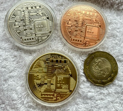 MEDAL 1 OZ BIT COIN 3 COPPER MEDAL WHITE GOLD COPPER 39 MM MINT MODERN 3 PC - Picture 2 of 4