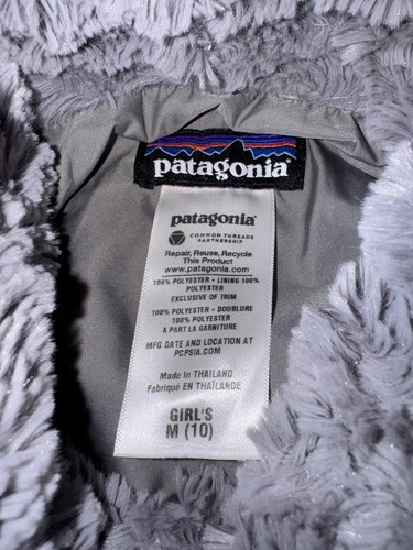 Patagonia Girls Medium 10 Gray Pelage Deep Pile Fleece Faux Fur Jacket Coat - Picture 4 of 10