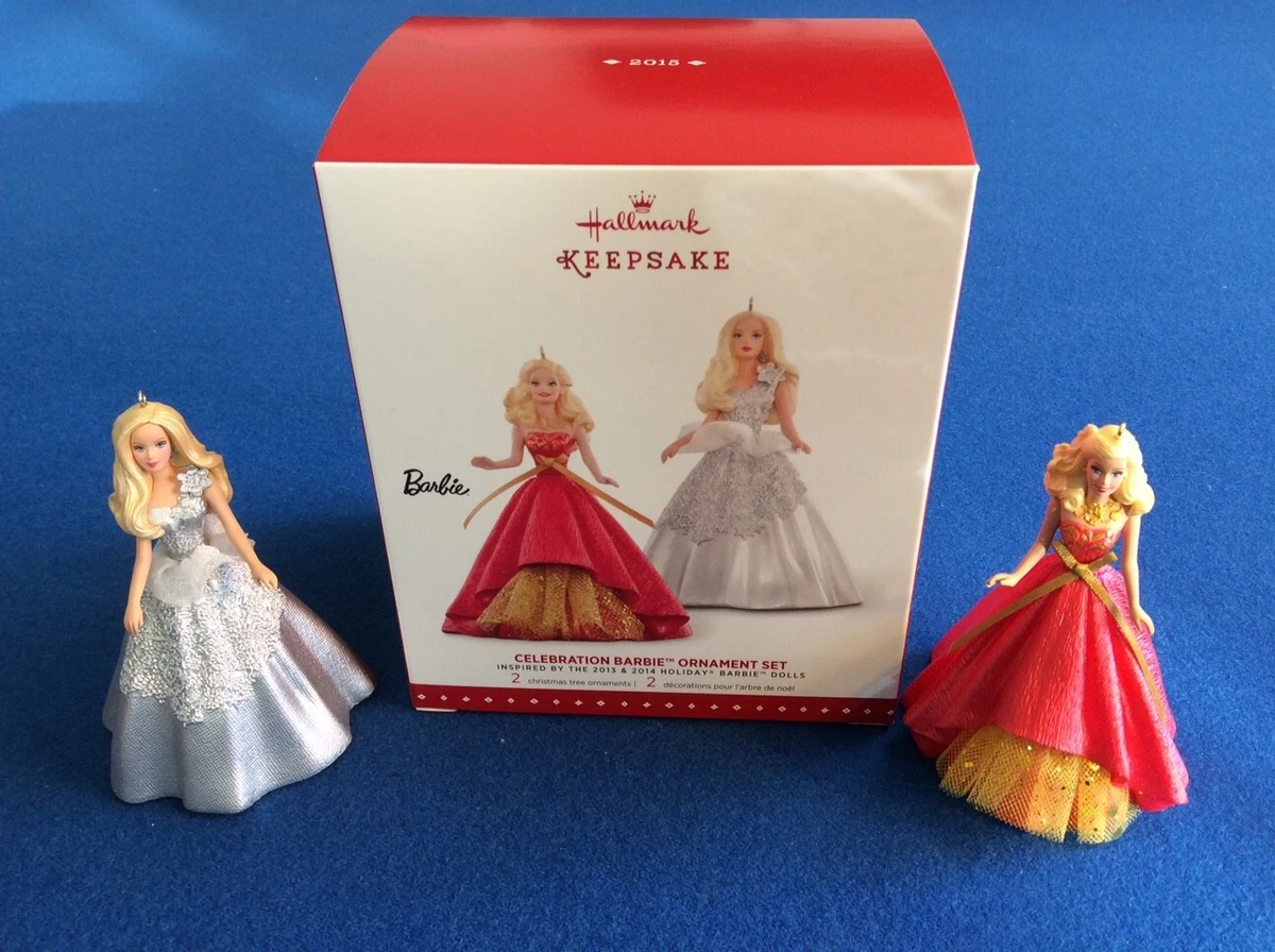 Barbie Celebration Barbie white 2015 Hallmark ornament in box set of 2