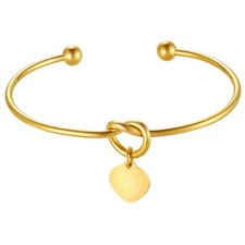 Women A-Z Initial Letter Heart Charm Bangle Bracelet Cuff Valentine's Day Gift