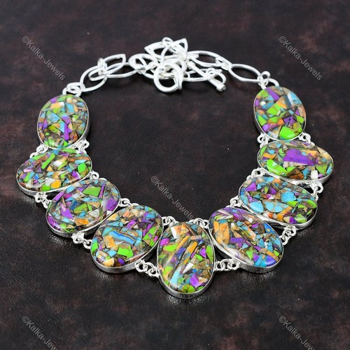 Chain Adjustable Necklace 925 Silver Natural Fiesta Kingman Turquoise - Picture 3 of 9