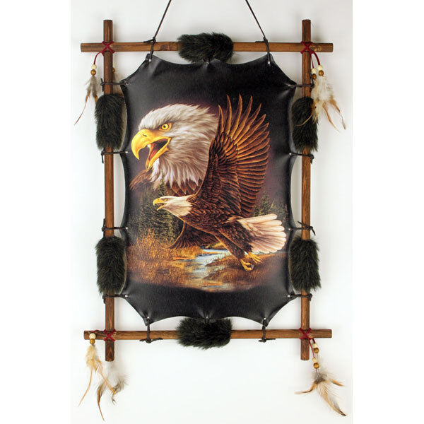 22"x16" Soaring Bald Eagle Dream Catcher Wall Hang Decor Feathers Wood Frame