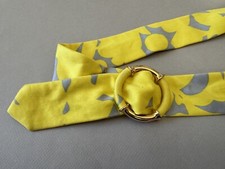 J CREW Ladies Yellow Gray Polished Cotton BELT Round Gold Buckle Free Ship LARGE