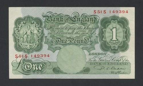 BANCA D'Inghilterra banconota £1 1950-55 Beale S-S ricambio banconote B269 - Foto 1 di 2