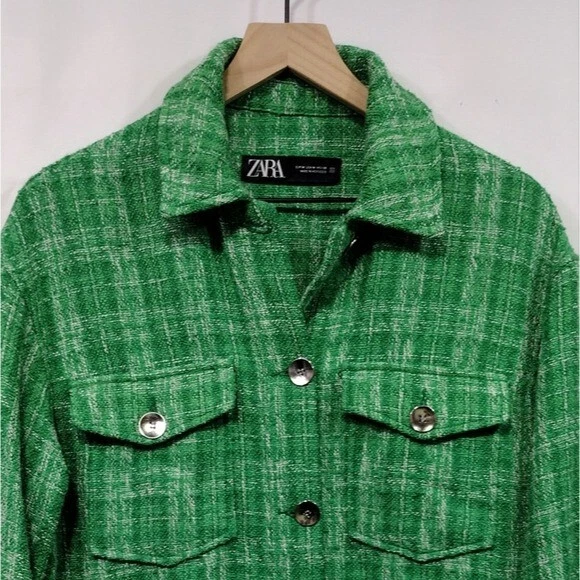 Camisa ZARA Tejida a Cuadros Para Mujer M Verde Informal Cómoda Retro Años 90 Y2K Boho Foto 3 de 4
