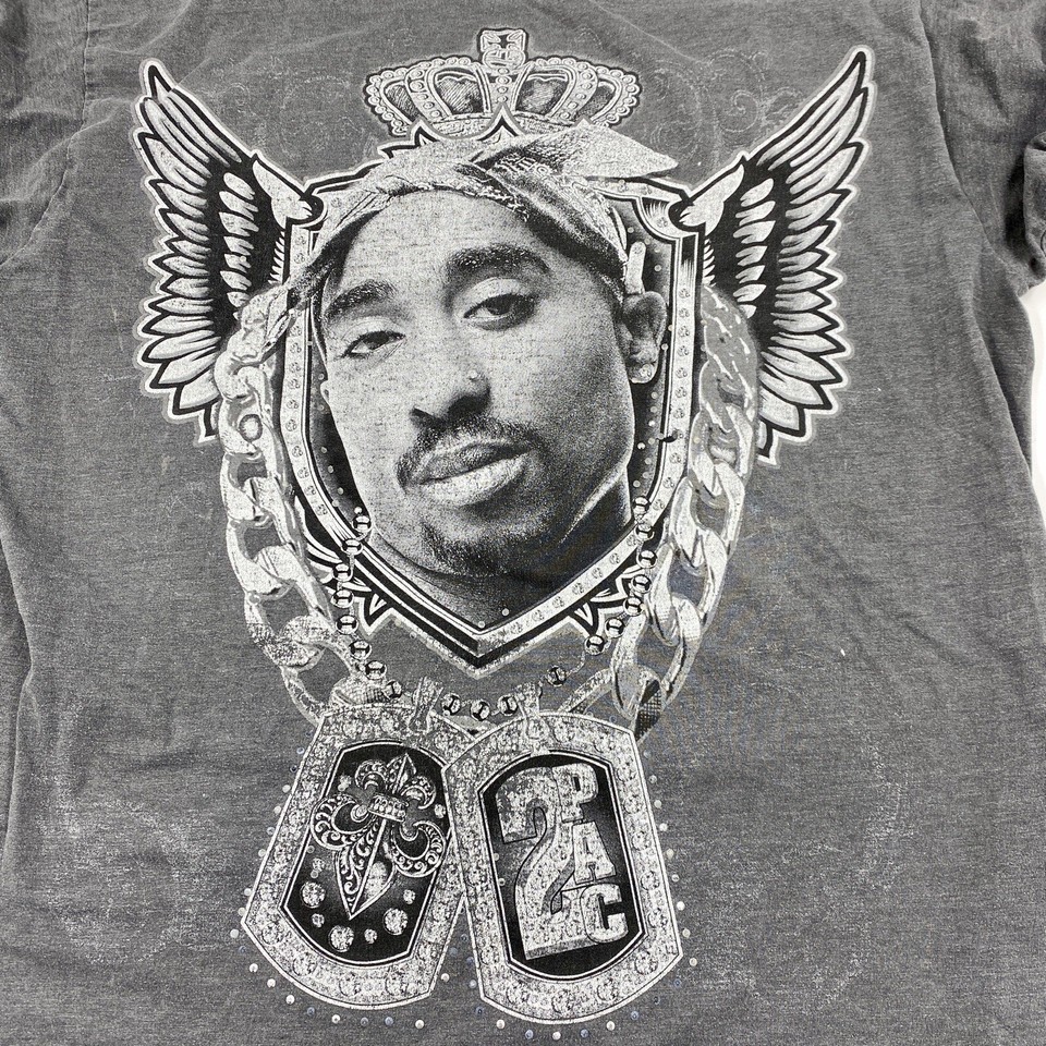 Vintage 90s Pro Crux Tupac Shakur RIP Angel King Dog Tag Chain Shirt XL vintage-90s-pro-crux-tupac-shakur-rip-angel-king-dog-tag-chain-shirt-xl