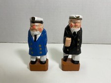 2 Hand Carved Wooden Fisherman Sailor Sea Captains 4 Figure