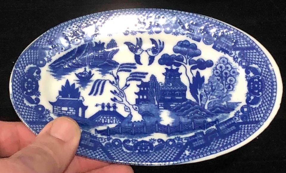 Vintage Child's Miniature Toy Blue + White Tureen & Undertray, MADE IN