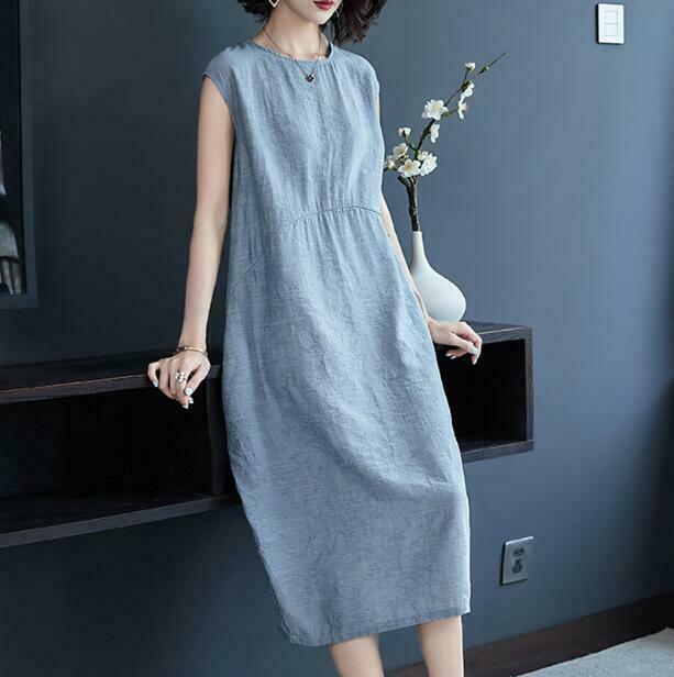 Summer New Comformtable Loose Linen Dress Womens 2018 New Simple A-Line Skirt sz Summer New Comformtable Loose Linen Dress Womens 2018 New Simple A-Line Skirt sz