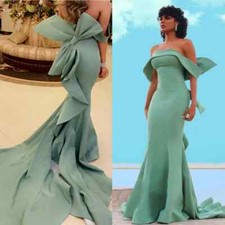 Elegant Mint Green Mermaid Evening Dresses Bowknot Strapless Satin Prom Gowns
