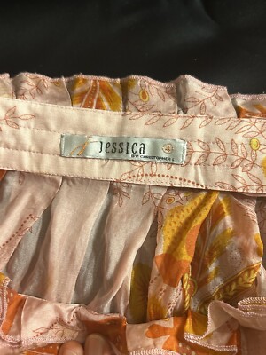 Jessica Size 4 Orange Flora 100% Silk Skirt