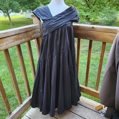 Merlette Crane Dress Size XS Black Asymetrical Neckline Even Hem Pockets EUC
