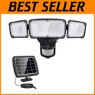 Solar Security Lights with 3 Adjustable Heads & Remote - 1600 Lumen Brightness