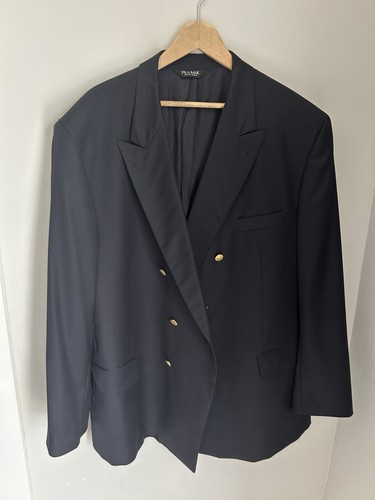 Jos A Bank Jacket Solid Navy Blue Double Breasted Blazer Gold Buttons Size 52R - Picture 1 of 9