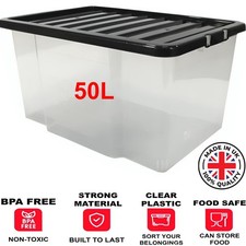 Clear Plastic Storage Boxes with Lids Stackable Box Home Office Kitchen UK Made