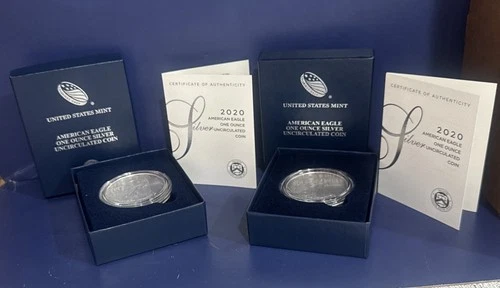 2x’s 2020 American $1 Eagle 1oz Silver Uncirculated MintMark W Coin