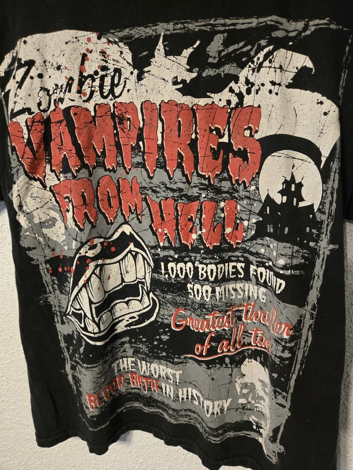 Camiseta negra vintage Zombie Vampires From Hell para hombre talla M-L Foto 2 de 3