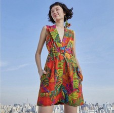 FARM Rio Red Urban Jungle Belted Mini Dress Floral Size Small
