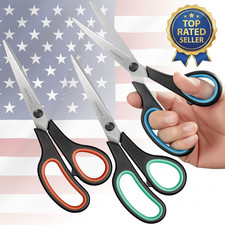  3-Pack Heavy Duty 8" Scissors   Ultra-Sharp Precision  Comfort Grip 