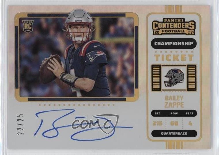 2022 Panini Contenders Championship Ticket 22/25 Bailey Zappe Rookie Auto RC w6g