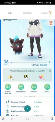 Pokemon Go (Stufe 36) Shiny Zorua (55 Shinys) 