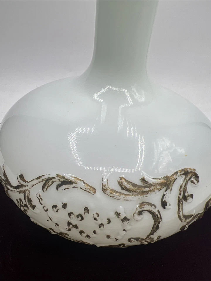 Antique Milk Glass Decanter W/ Stopper EAPG McKee Holland Victorian Gold 10” - Image 3 of 4