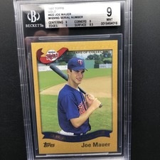 2002 TOPPS GOLD MISSING SERIAL # ROOKIE PARALLEL #622 JOE MAUER BGS 9 MINT POP 1
