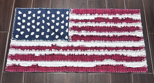 American Flag Rag Quilt Throw 20" x 39" Primitive Heritage Country Patriotic USA