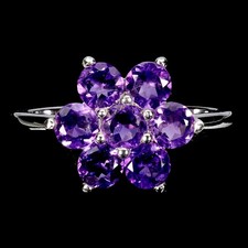925 Sterling Silver Ring Round Amethyst 4mm Flower Natural Gemstone Jewelry 7.5