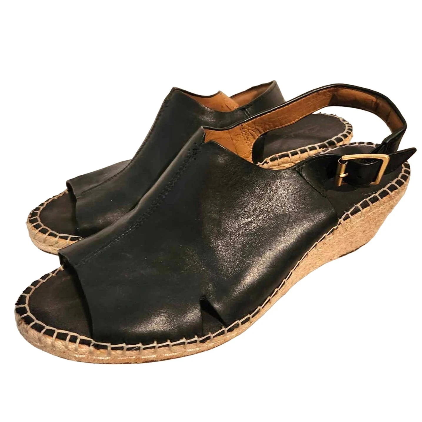 CLARKS Sandali scarpe Clark Artisan neri con zeppa e fibbia sul retro punta aperta taglia 9 5M con tacco 2 5"