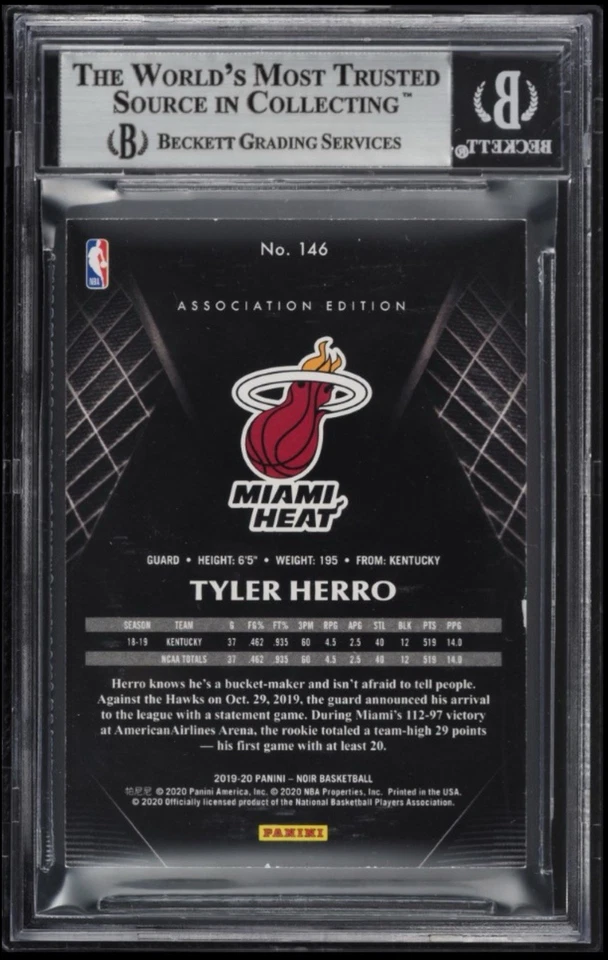 2019-20 Panini Noir Holo Silver /25 RC #146 BGS 8.5 Tyler Herro Rookie Miami - Image 2 of 2