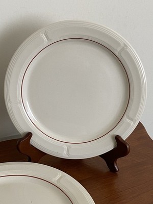 Set Of 6 Athena By Oneida USA Vintage 9  Lunch Plates Restaurant Ware White/Red