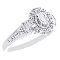 JFL 10K WeißGold Baguette Diamant Promise Ring Oval Halo 1/4 Ct Damen Ring
