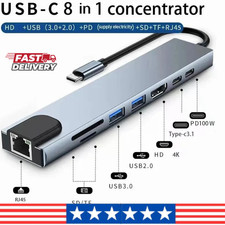8-in-1 USB C Hub 4K HDMI Adapter RJ45 SD TF Card Reader PD Fast Charging
