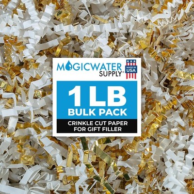 - 1 LB - White & Gold - Crinkle Cut Shred Filler great for Gift Wrapping, Bas...