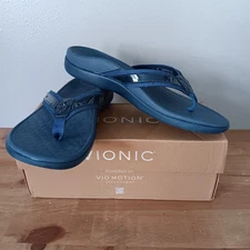 Vionic Tide Toe Post Women's Orthotic Sandals, Patent Leather Navy, Size US 8M