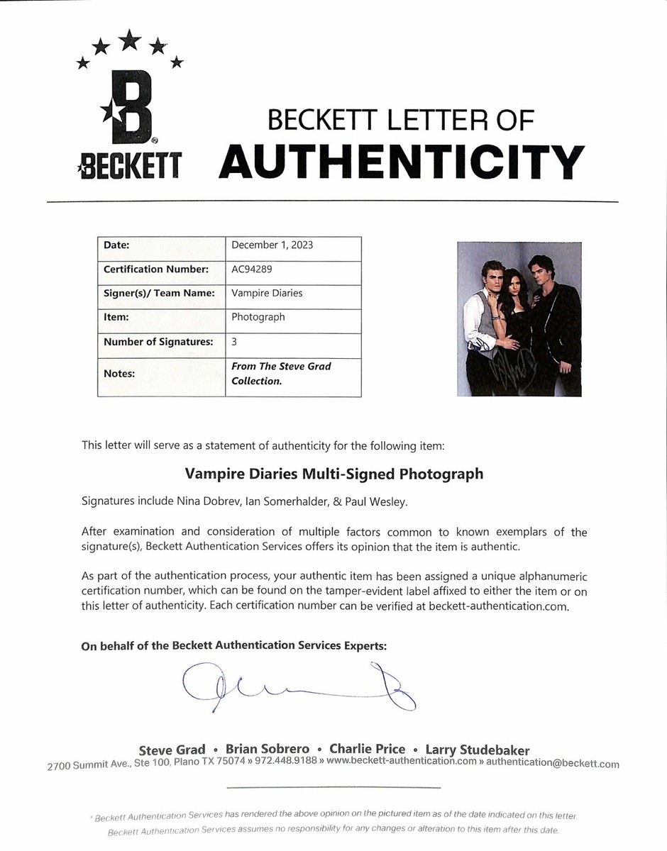 Vampire Diaries Cast Signed 8x10 Photo Dobrev Somerhalder Wesley