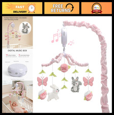 Soft Knitted Baby Crib Mobile - Woodland Animals, Pink White Nursery Decor, 12