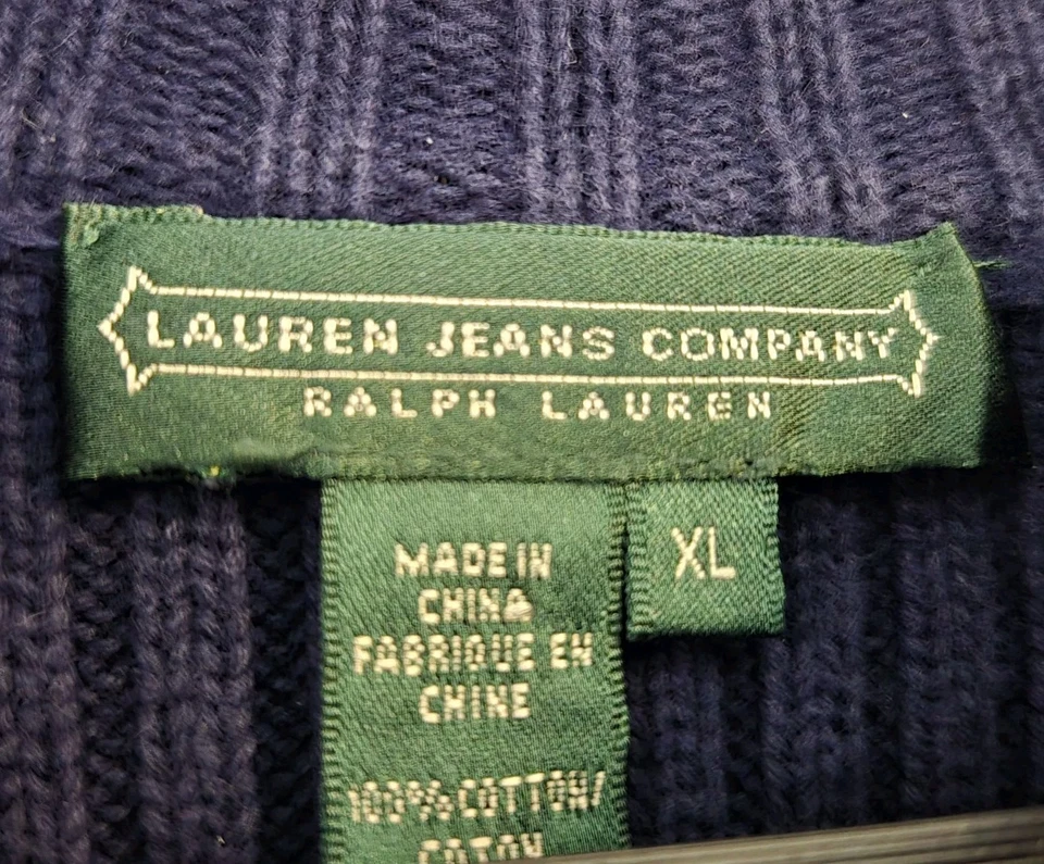Suéter Lauren Jeans Ralph Lauren Para Mujer XL Azul Acanalado Tejido Cárdigan Botones Dorados Foto 4 de 4