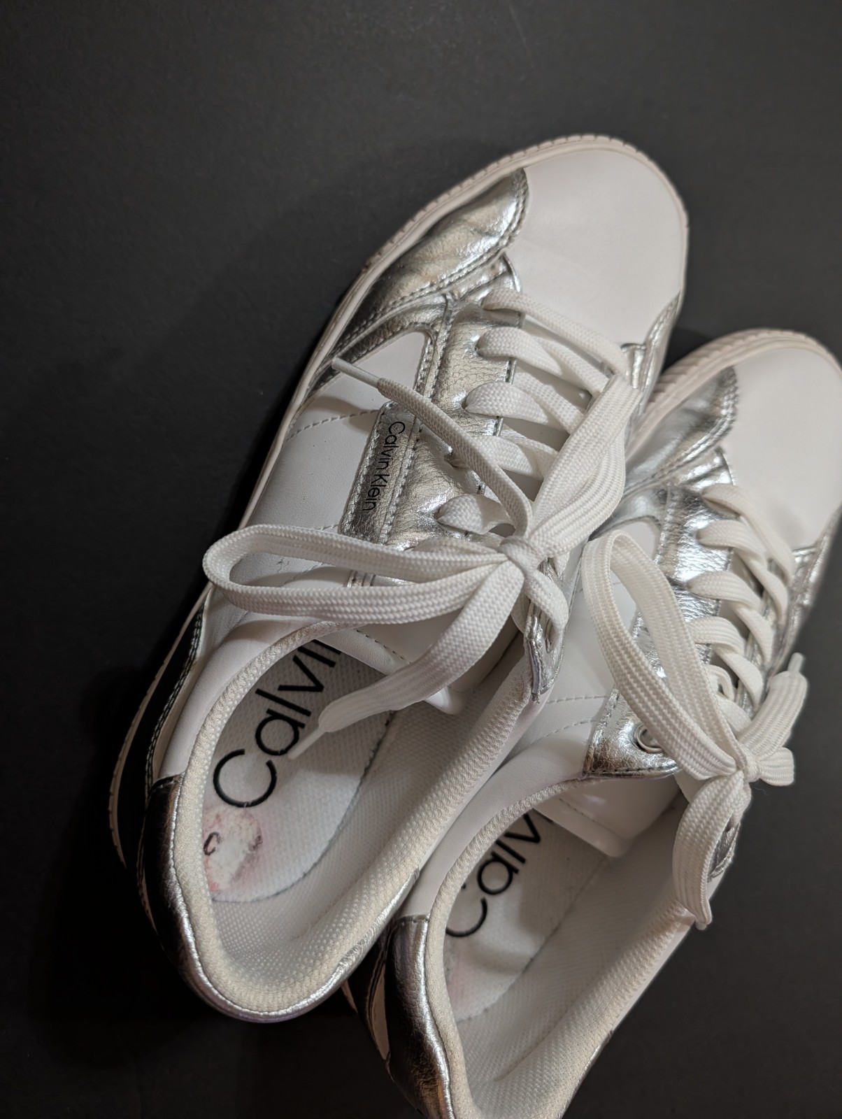 Calvin Klein Men's White Silver Metallic Logo Lace Up Casual