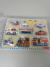 Melissa Doug Multicolor Wooden Sound Puzzle Transportation Vehicles 8-Piece
