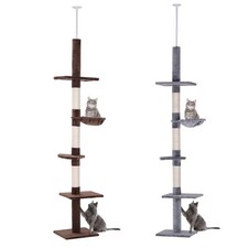 PawHut Tiragraffi per Gatti a Soffitto con Altezza Regolabile 230-260cm