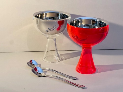 Alessi Big Love Ice Cream Bowl & Spoons Clear / Pink Set