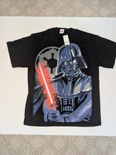 Vintage 90s Star Wars Darth Vader Lightsaber Big Print AOP Graphic T-Shirt L NWT