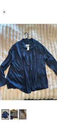 TUBA BUTIK Navy Blue Polyester Collared Button Long Sleeve Shirt Women's STD